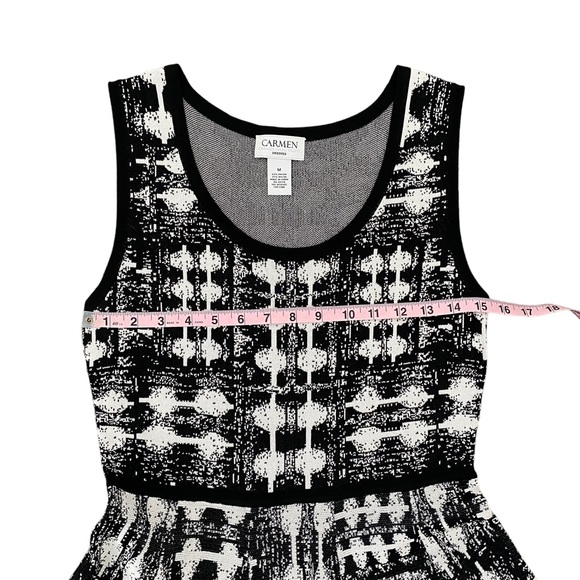 Carmen Marc Valvo Stretch Knit
Sweater Midi Dress Black White Print Medium - Picture 14 of 15